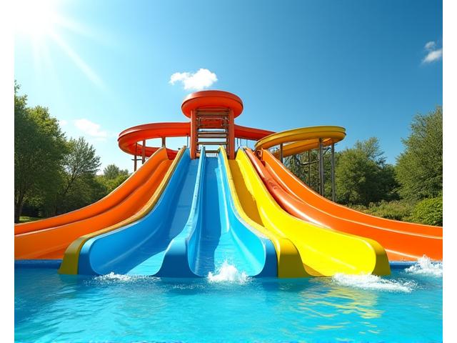 Colourful water slide complex in a city park